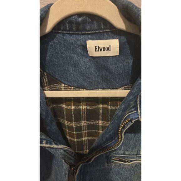 Elwood Petrol Men's Vintage Denim Bomber Jacket Blue with Plaid Lining Size S - Picture 9 of 14